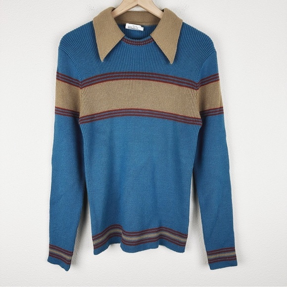 Vintage Sweaters - Vintage Retro Collared Sweater Acrylic Stripes